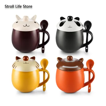 

Creative Ceramic Cat Mug with Cover Spoon Couple Office Coffee Cup Cartoon Milk Water Cup Caneca Friends Birthday Gift CM081
