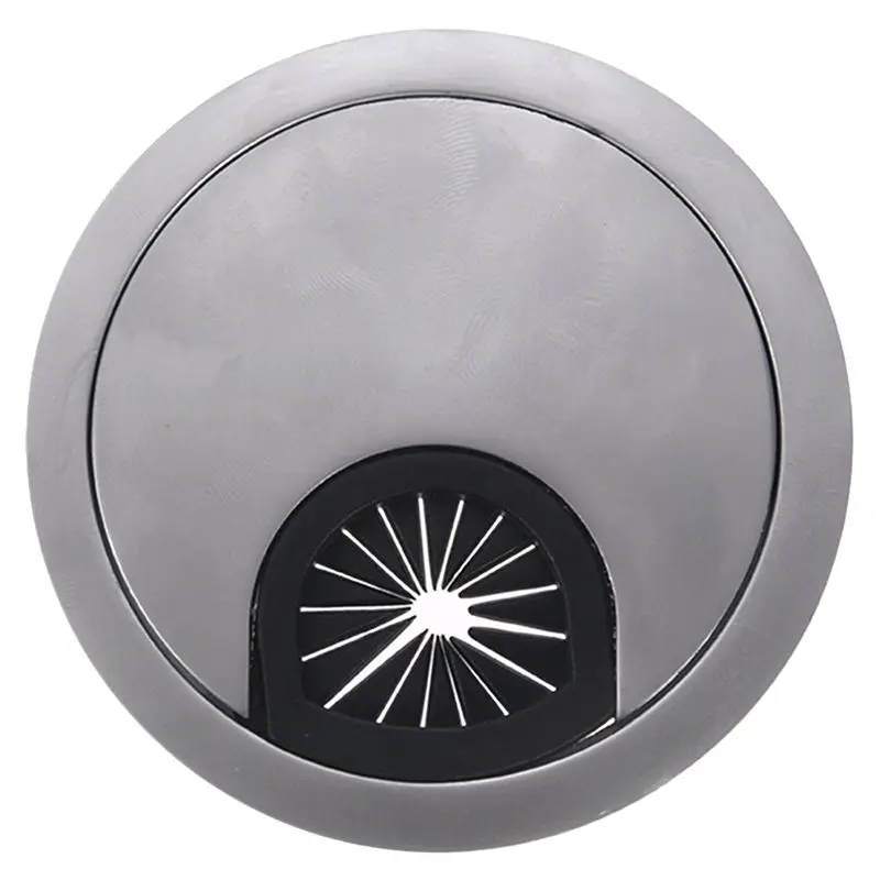 

Metal Round Computer Desk Grommet Cable Port Wire Hole Cover 60mm Silver Tone