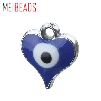 

10pcs/lot 14*12mm Trendy CCB Evil Eye Heart Charms Jewelry Accessories Findings Rhodium Color for Diy Evil Eye Bracelet EY2654