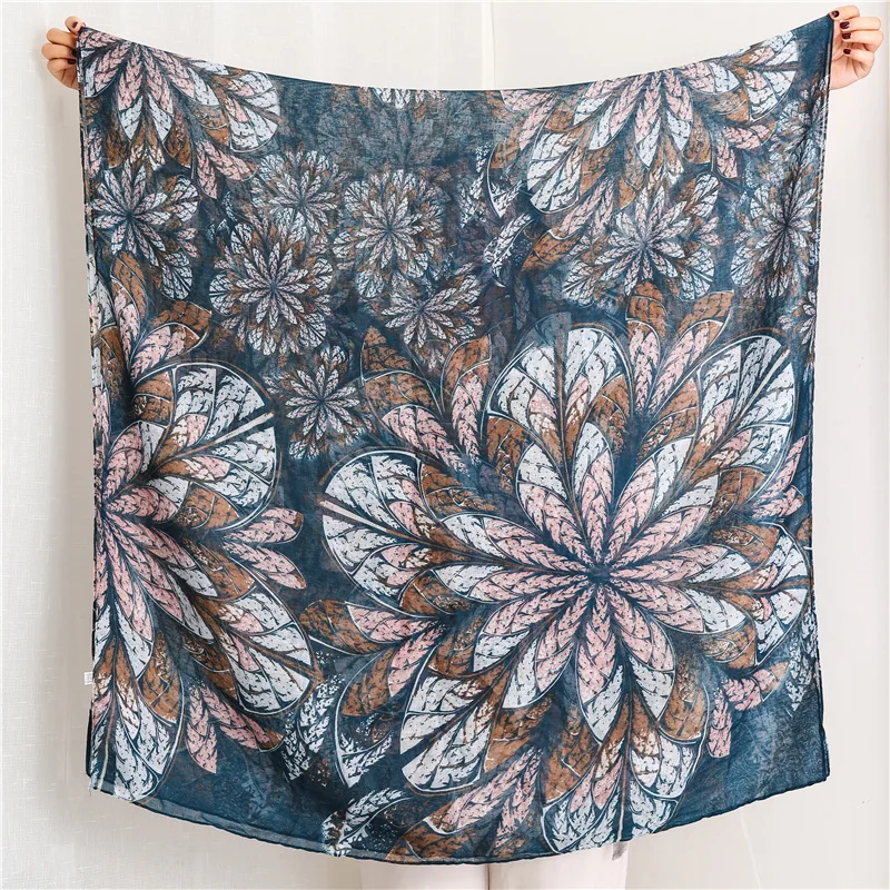 

scarf Autumn winter Popular Fashion Leaf print tourism Beach scarves women quality cotton material seaside sunscreen shawl