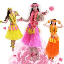 Woman Girl Hawaiian Cosplay Costume Flower Lei Headband Wreath Garland Wristbands Bra Hula Skirts Adults Hawaii Holiday Party tanie tanio CN (pochodzenie) as show in the pictures WOMEN Zestawy POLIESTER
