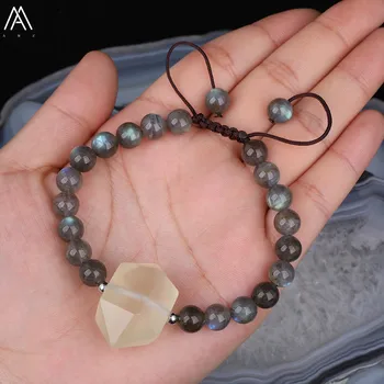 

Natural Lemon Quartz Stick Spike Bead 8mm Labradorite Stone Beads Cord Knotted Adjustable Bracelet Women Jewelry N0232AMBD.F
