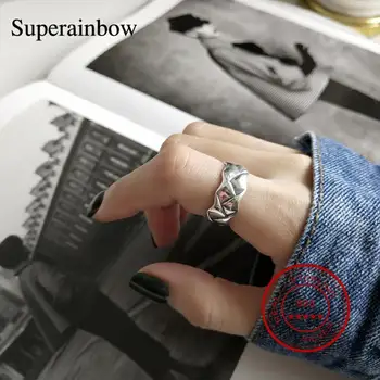 

SUPERAINBOW 925 Sterling Silver Handmade Knitting Thai Silver Adjustable Ring for Women Vintage Jewelry SR-R26
