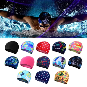 

2019 Elastic Waterproof Protect Ears Long Hair Sports Swim Pool Hat Swimming Cap Silicone Rubber Colorful Adult Men Women New