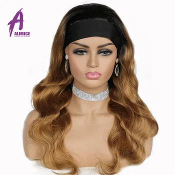 

Ombre Wavy Headband Wig T1B/30 Glueless Human Hair Wigs Alimice Peruvian Remy Hair Scarf Wig Easy to Install 8-24inch