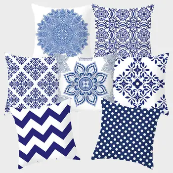 

Blue White Porcelain Decorative Pillowcase Cushion Cover Cushion Throw Pillow Chinese Style Polyester Sofa Home Decoration 10066