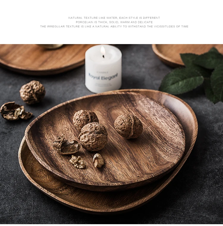 Whole Wood lovesickness Wood Irregular Oval Solid Wood Pan Plate Fruit Dishes Saucer Tea Tray Dessert Dinner Plate Tableware Set