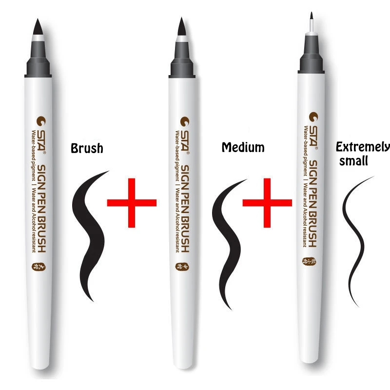 STA 4 Pcs Japanes Calligraphy Pen Waterproof Markers Soft Brush