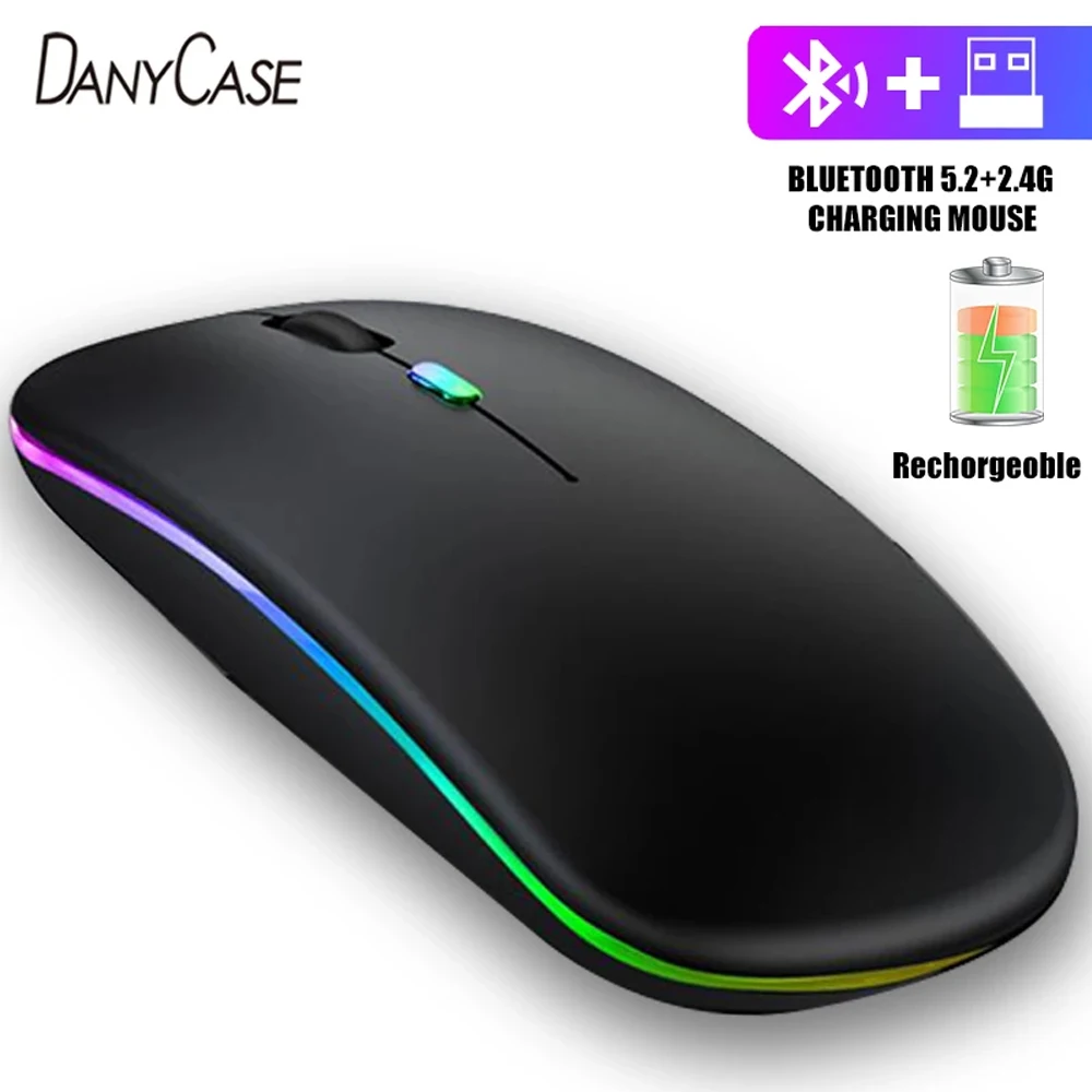 Ratón inalámbrico USB RGB de 2,4 Ghz para ordenador portátil, Mouse ergonómico con Bluetooth 5,2, silencioso, retroiluminado con LED para videojuegos