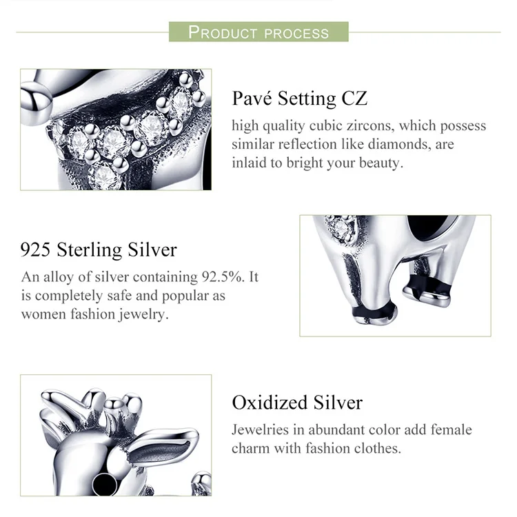 925 Silver fit Pandora Bracelet Little European Deer Beads Original Design White Zircon Christmas Elk Animal Charms for Bangles
