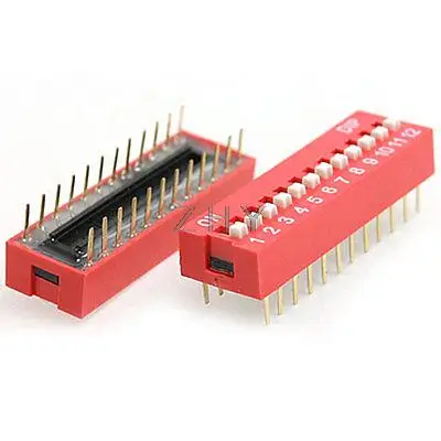 

10 Pcs 2.54mm Pitch 12 Position Piano Type DIP Switch Red