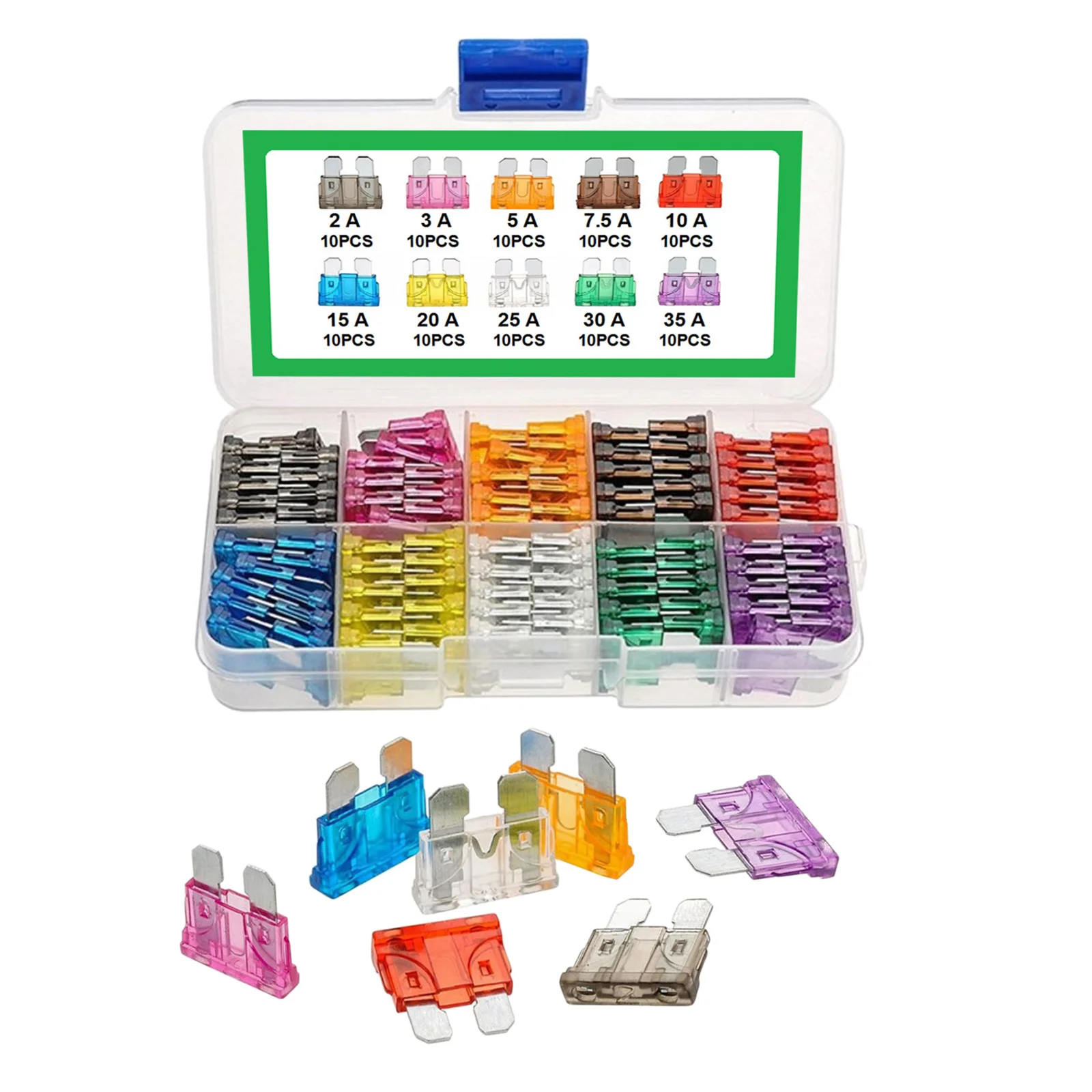 Standard Blade Fuse Assortment Kit Auto Car Fuses Assorted Set 100Pcs
