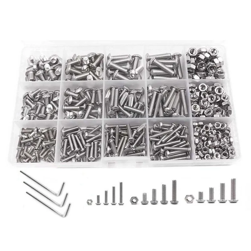 

Screw and Nut Kit,Machine Screw and Nut Kit, 500 Pcs M3 M4 M5 Stainless Steel Button Head Hex Socket Head Cap Bolts Screws with