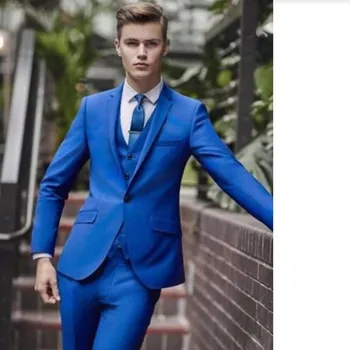 

Custom Made Royal Blue Groom Wedding Suits Tailored Size Formal Groomsmen Party/Prom Suits One Button (Jacket+Pants+Vest)G564