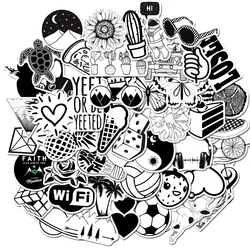 Autocollants de Scrapbook à motif mixte noir et blanc, 50 pièces, papeterie de dessin animé drôle, pour étui de téléphone portable, Skateboard, vélo, voiture 
