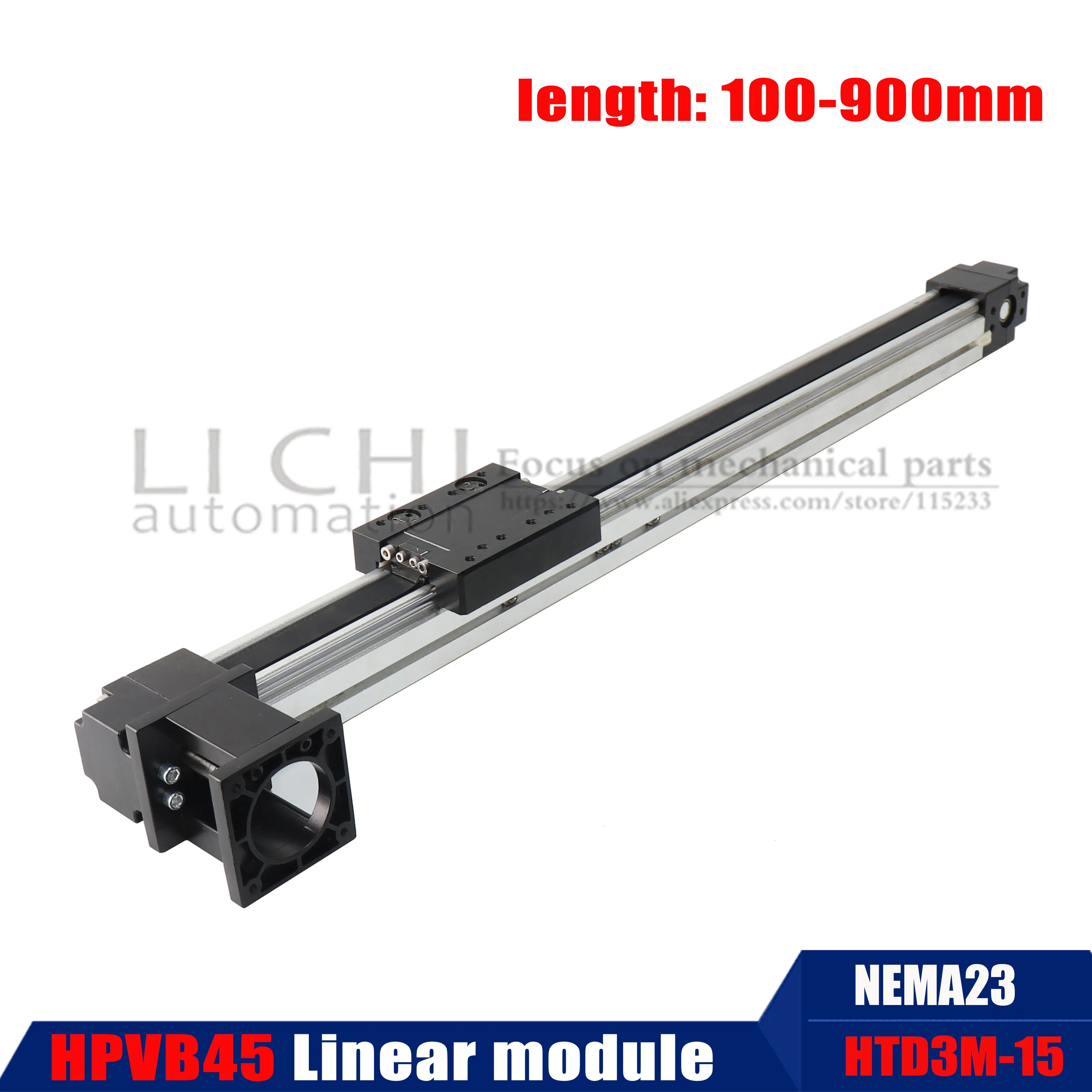 HPVB45 NEMA23 Effective Travel Stroke Lenght 100 900mm HTD3M 15 Timing Belt Linear Slide Guide