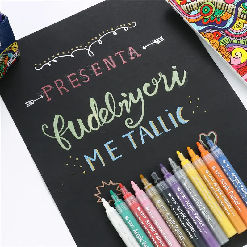 Preise 12 24 farben STA Acryl Maler Marker Stifte Pinsel stift Art Marker Rock Glas Porzellan Becher Holz Stoff Leinwand Malerei 04376