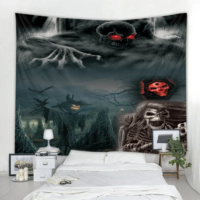 

Halloween Skull Pumpkin Tapestry Wall Hanging Gossip Tapestry Hippie Witchcraft Tapestry Home Dormitory Wall Decoration