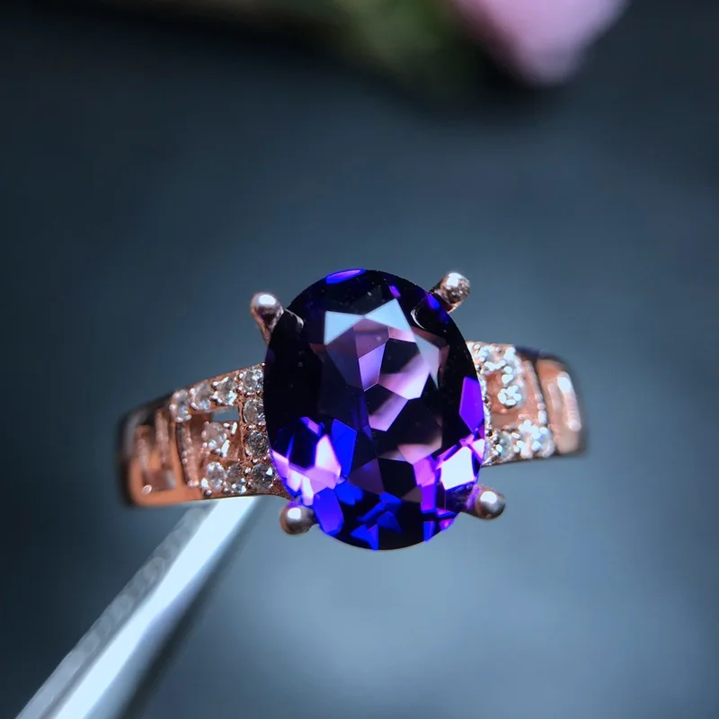 

Новинка 2021, стильное кольцо с аметистом в американском стиле, ручная работа, серебро 925 пробы, открытое ювелирное изделие