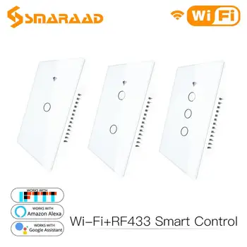 

Multi Color RF433&WiFi Smart Life Wall Light Switch Glass Panel Voice/Tuya APP Remote Control For Alexa Google Home EU/US Type