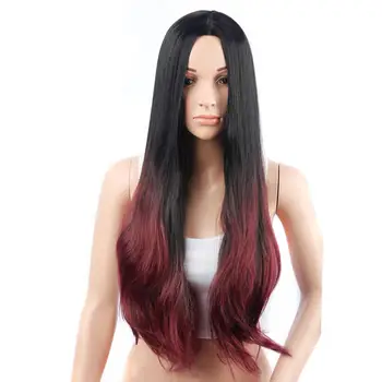 

Synthetic Wigs Ombre Long Natural Straight Pink wig for Women Black Red Cosplay wigs Middle Part Nature hair