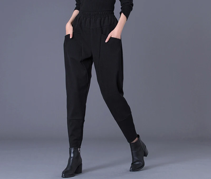 [EAM] Черные длинные штаны-шаровары с высокой эластичной талией для отдыха, новые свободные брюки, женские модные весенне-осенние штаны, 1K778