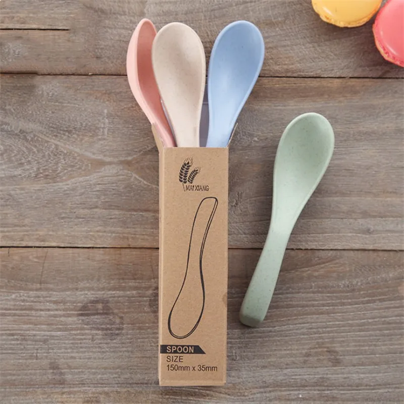 4pcs/set Korean Style Wheat Straw Spoon Kitchen Cooking Utensil Tools Soup Spoon Eco friendly Tableware Kitchen Accessories