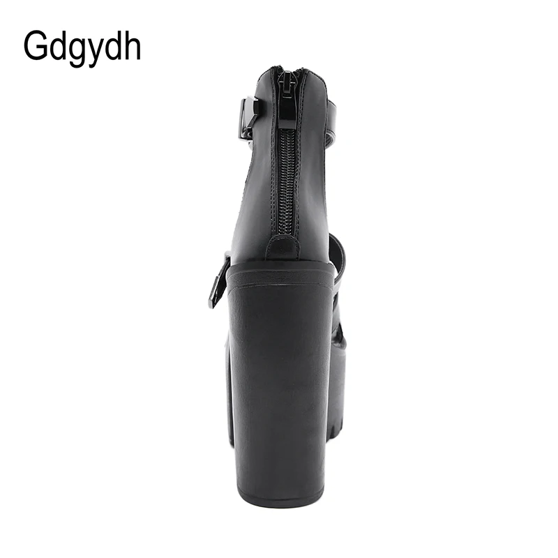 Женские босоножки на массивной платформе Gdgydh черные из мягкой кожи с открытым