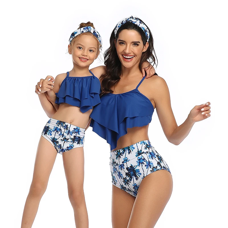 

Family Look Ruffled Swimsuits Mother Daughter Matching Swimwear Mommy and Me Bikini Clothes Mum Mom and Baby Beachwear Outfits