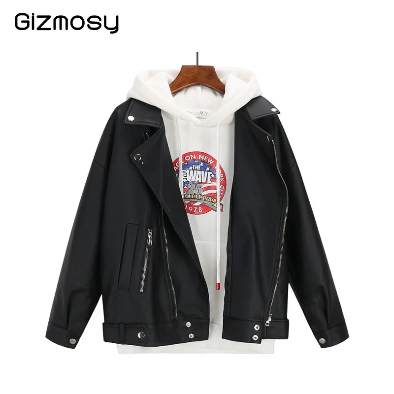 Куртка женская короткая кожаная на молнии свободная мотоциклетная одежда Модный