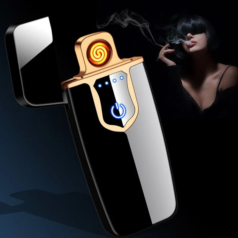 1PCS Charging Lighter Touch Induction Windproof Electronic Ultra-thin USB Cigarette Lighter Custom Metal Men Gift