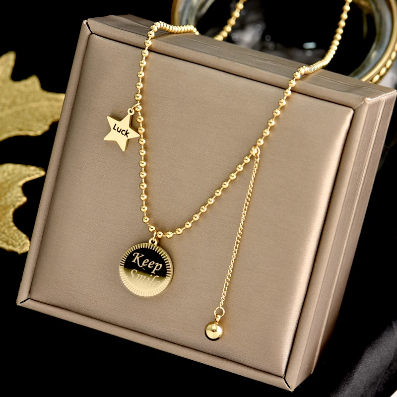 316L stainless steel letter star round necklace female retro simple clavicle chain temperament sweet lovers web celebrity choker | Украшения