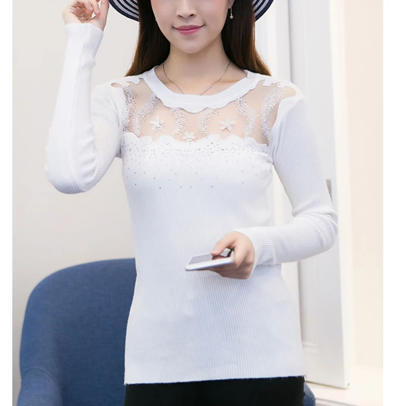 

Knitted Pullover Women Sweater 2022 Autumn Winter Gauze Diamonds O-Neck Jersey Mujer Korean Style Clothing Slim Long Sleeve Top