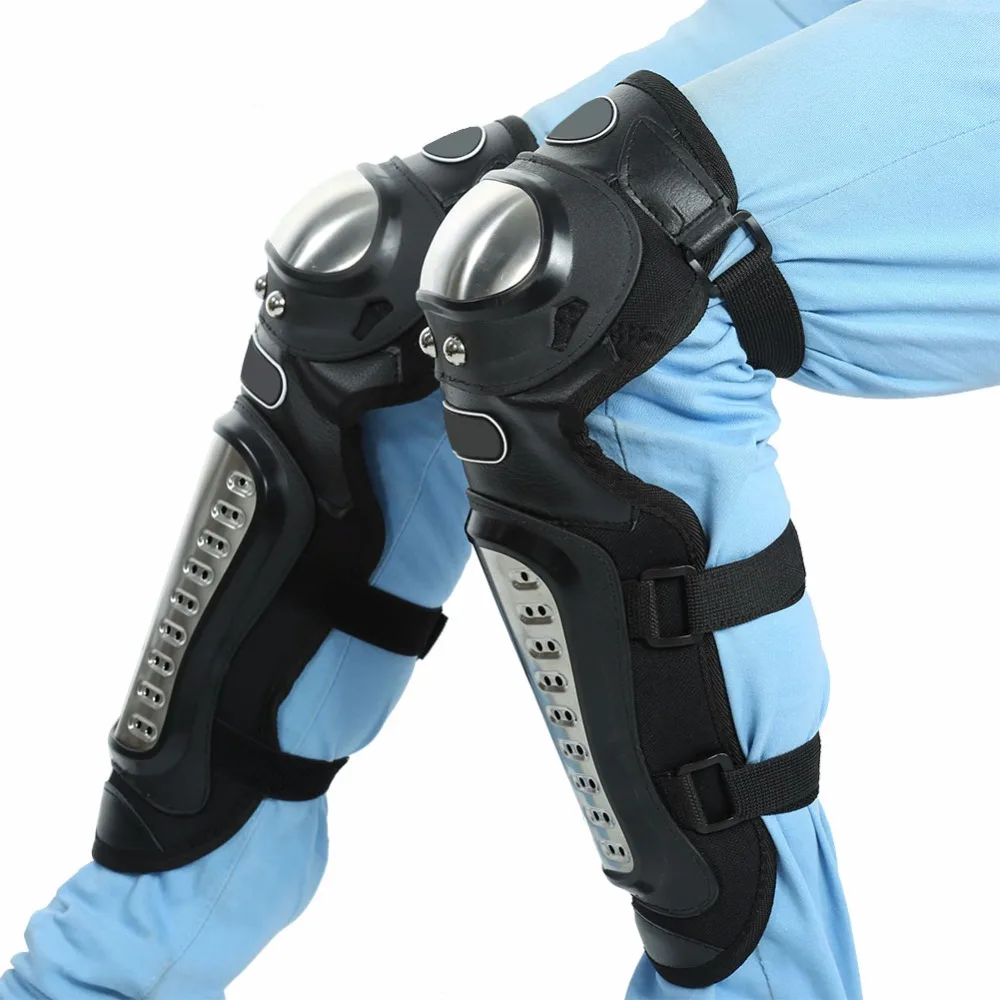 1Pair Stainless Steel Motorcycle Motocross ATV Adults Knee Pads Shin Guard Protective Armor Set Protector Guards Car Accessories