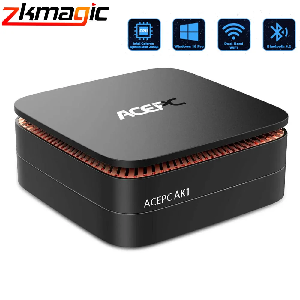 Мини ПК AK1 Windows 10 Pro(64 бит) процессор Intel Celeron Apollo Lake J3455 (до 2 3 ГГц) настольный компьютер Gigabit Ethernet 4K|Мини ПК| |