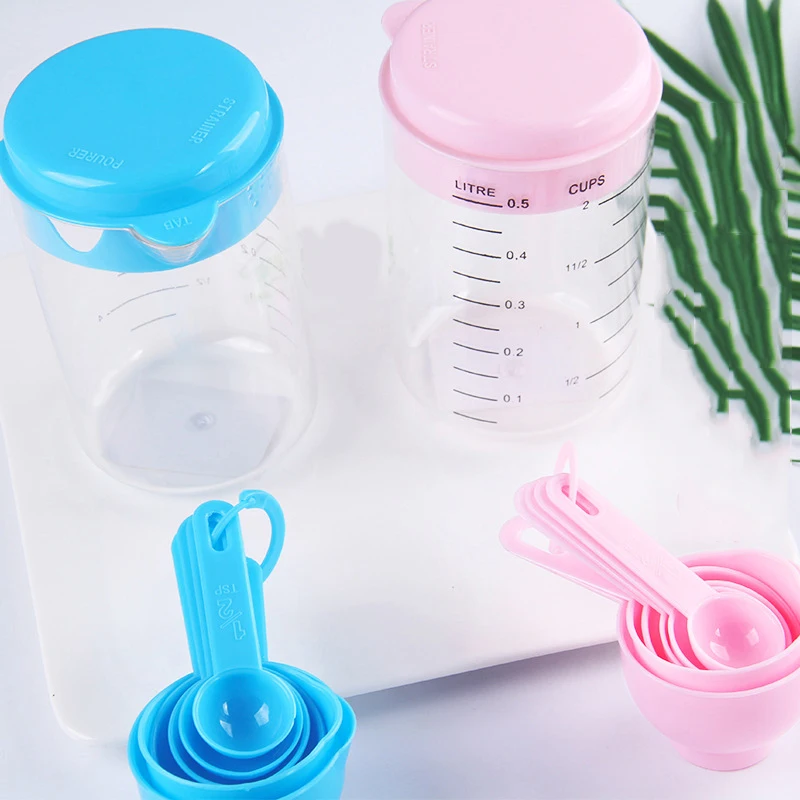 Кухня измерительные инструменты синий розовый Пластик измерительные чашки ложки наборы для Кухня выпечки Кофе молока 7 шт./компл. Градуированные ложки