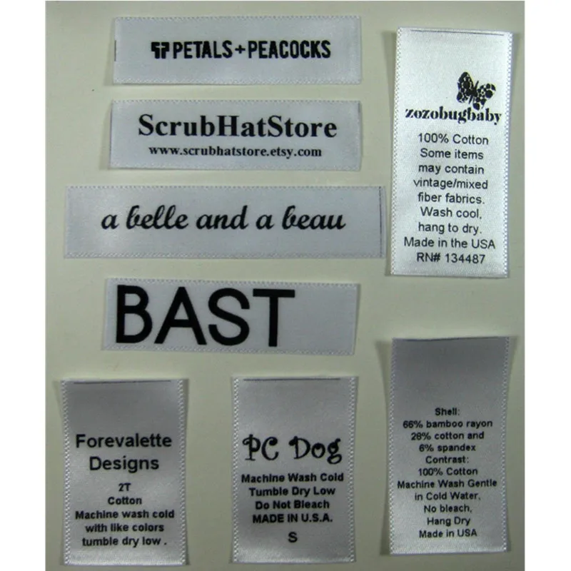 High Quality Custom Logo Sewing Flat Care Labels Printed Satin Clothing