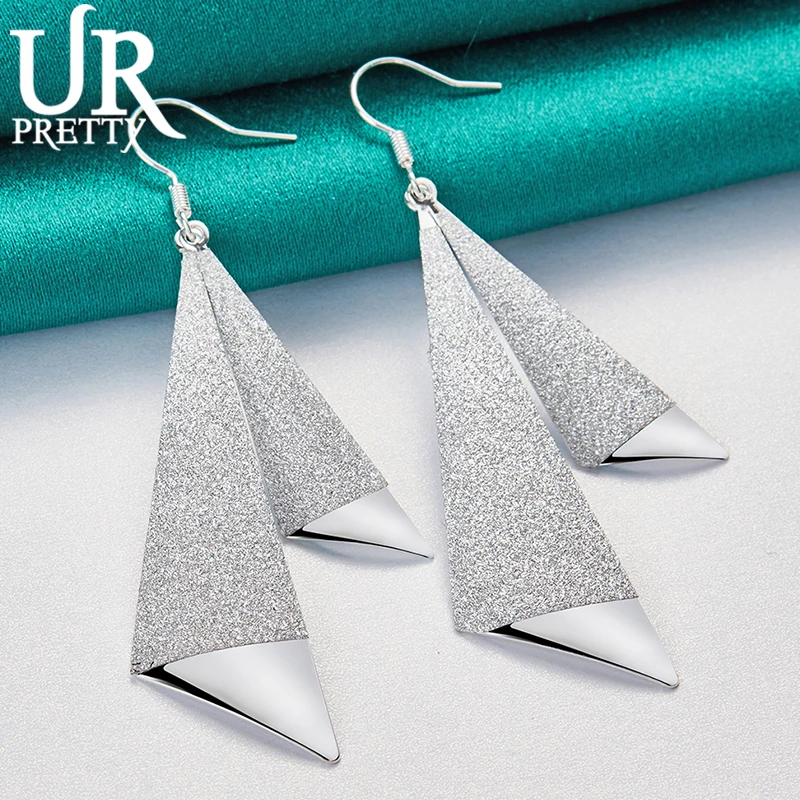 

URPRETTY 925 Sterling Silver Matte Long Geometry Drop Earring For Man Women Party Wedding Engagement Jewelry Christmas Gift