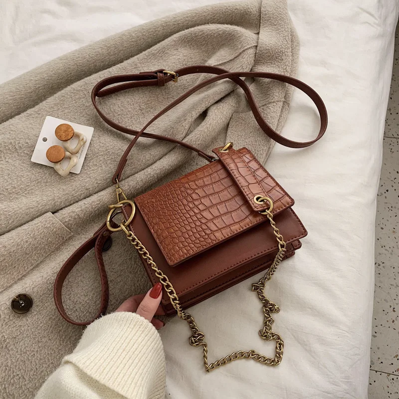

INS Versitile Fashion Women's 2020 Spring And Summer New Style Western Style Popular Crocodile Pattern Square Sling Bag Retro Sh