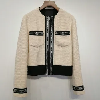 

Women Jacket 2019 Autumn and Winter Color Tight Waist Short Cardigan Jacket