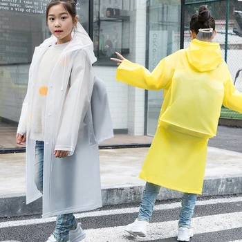 

Children's Raincoat Solid Color Boys School Bag One-piece Poncho Long Walking Pupils Thickening Girls Raincoat Jacket 40