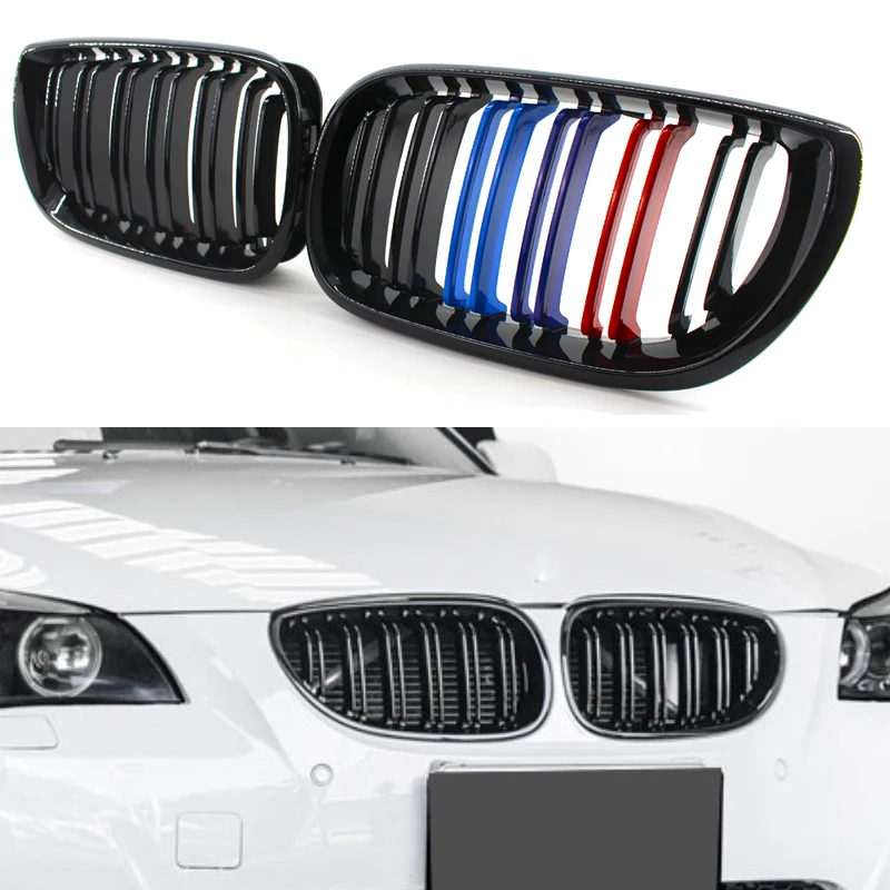 

Car Kidney Grill Front Bumper 2 Slat Line Gloss Black Racing Grill For Bmw E46 3 Series 4 Door 2002-2005 Styling Accessories