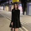 Autumn Winter French Style Elegant Glitter Mesh Patchwork Ruffle Sweater Dress Women Kawaii Short Knitted Dresses Long Sleeve ► Photo 3/6