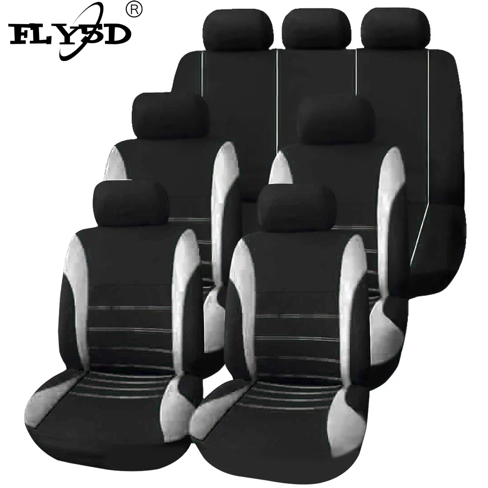 

7PCS Stripe Style Car Seat Covers Set Polyester Fabric Universal Fits Most Cars Covers Car Seat Protector