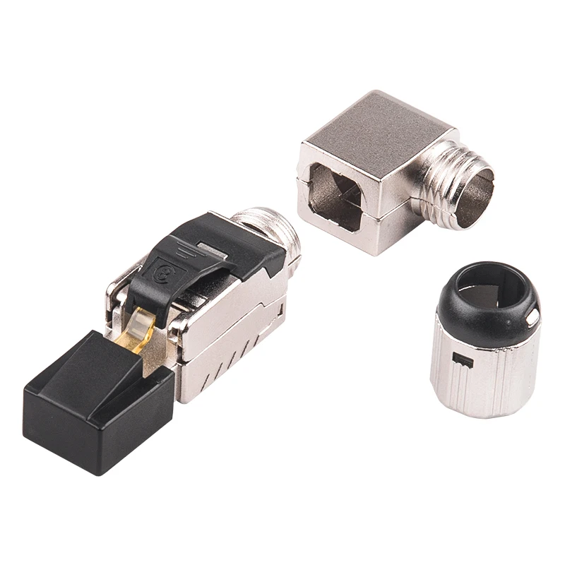 Liga de Zinco Campo Plug Rj45 Completa Blindado 90 Graus Angular Cat7 Cat8 Stp Campo Terminação Conector tipo Toolless - Imagem 2