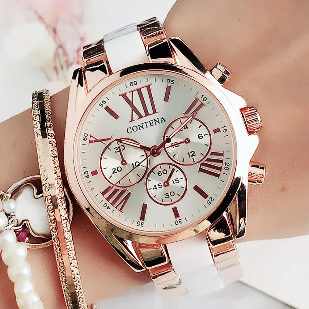 Watches Women Ceramic White Geneva Ladies Dress Quartz Stainless-Steel Reloj Mujer New