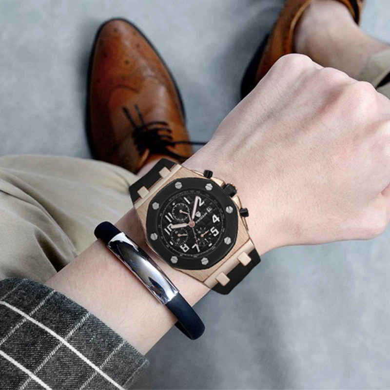 

Relogio Masculino KIMSDUN Top Brand Fashion Men's Watch Trend Silicone Strap Three-eye Waterproof Automatic Mechanical Men Watch