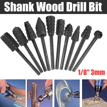 

1/8'' 3MM Shank Wood Drill Bit Mini Rotary Rasp File Burr Set 10 PCS/ Set