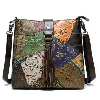 

Real Genuine Leather Messenger Bags Female Cowhide Bohemian Style Ladies Women Sling Flap Crossbody Shoulder Tussle Bag
