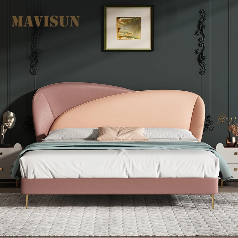 

Creative 1.5 Meter Single Bed Leather Children's Bed Girl Pink Princess Bed Italian Light Luxury Style Home Furniture Bed